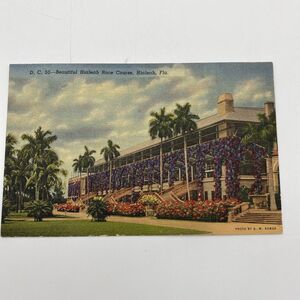 Vintage Hialeah Florida Postcard Linen Race Course Grandstand  C T Art Colortone